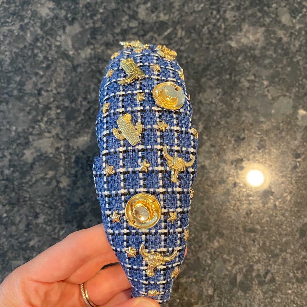 Lele Sadoughi Blue and Gold Western Tweed Headband - Picture 4 of 6